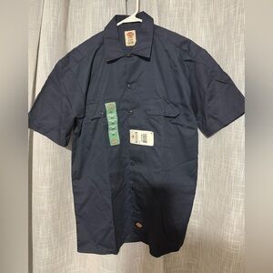 Dickies Navy Short Sleeve Button-Down Work Shirt medium Brand New